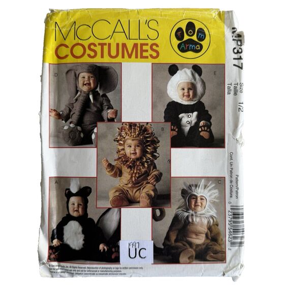 McCalls 317 Costumes Sewing Pattern Baby Lion Panda Elephant Skunk Sz 1/2 UC - Picture 1 of 6
